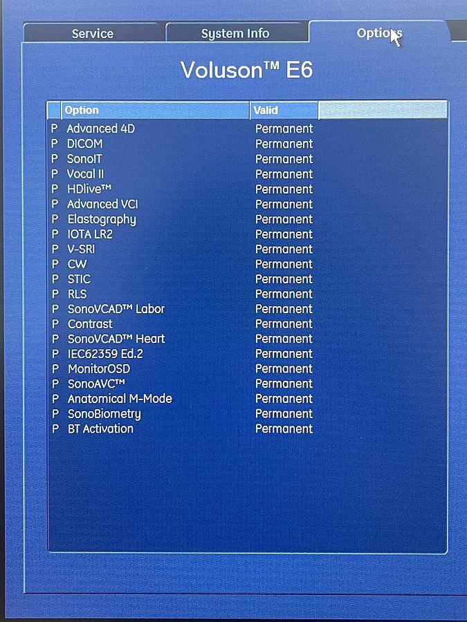Used GE Datex Ohmeda Voluson E6 Ultrasound YOM: 2015 Probes RAB6-D YOM: 2015 IC5-9-D YOM: 2015