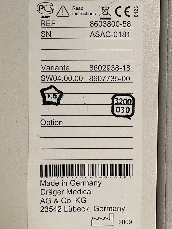 Used Dräger Primus Anaesthesia YOM: 2009 