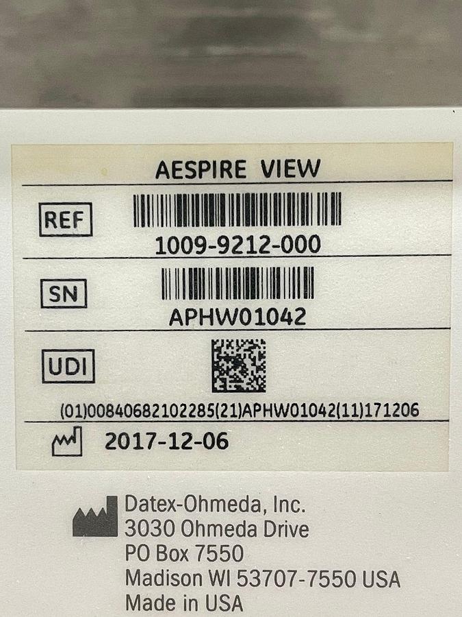Used GE Aespire View Anesthesia Machine YOM: 2017