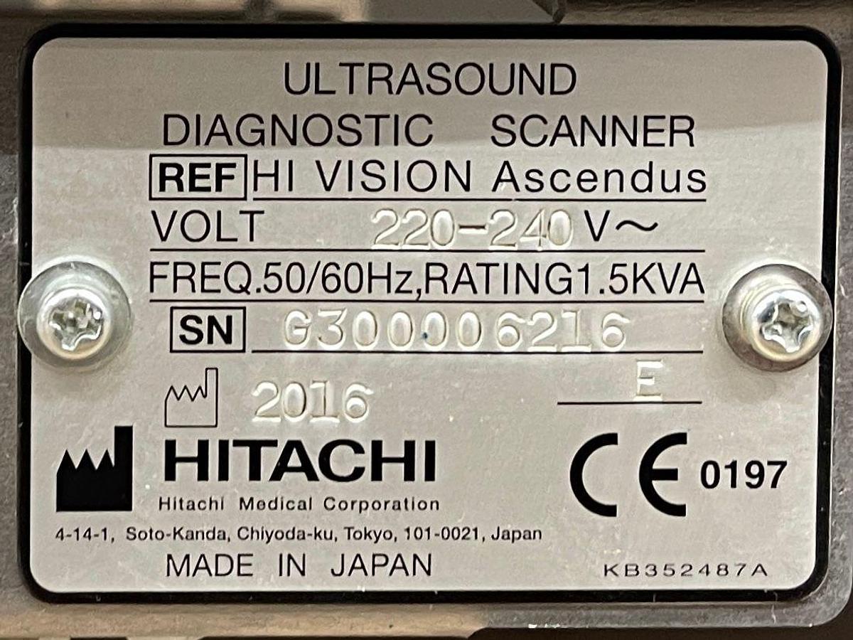 Used Hitachi HI VISION Ascendus Ultrasound YOM: 2016