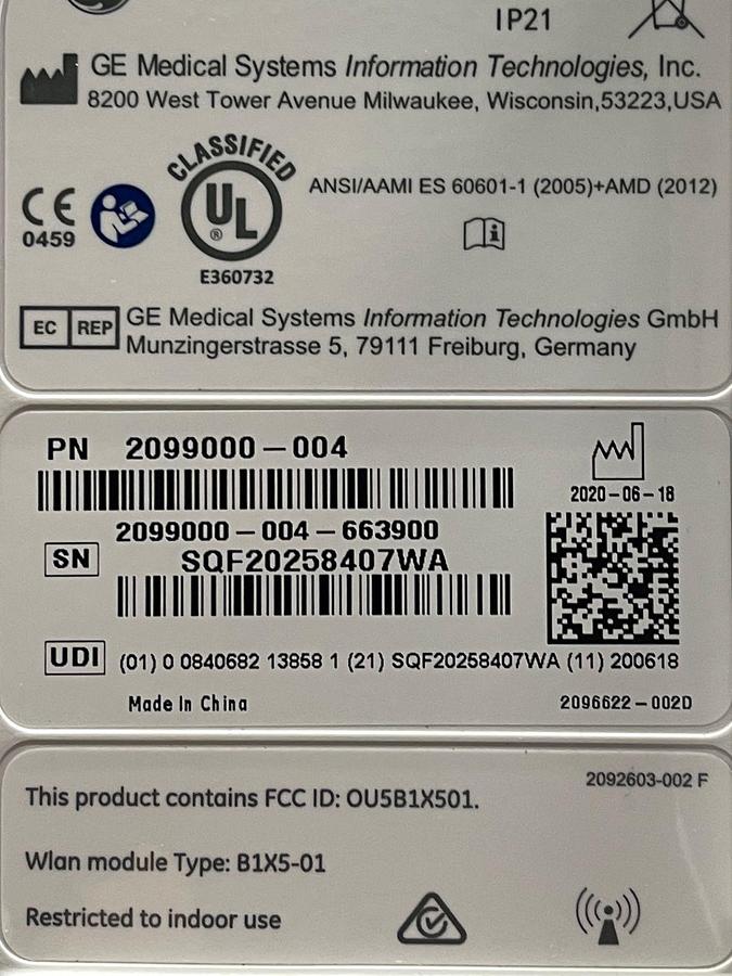 Used GE B125 Patients Monitor YOM: 2020 Include E-miniC Gass Module Without battery.