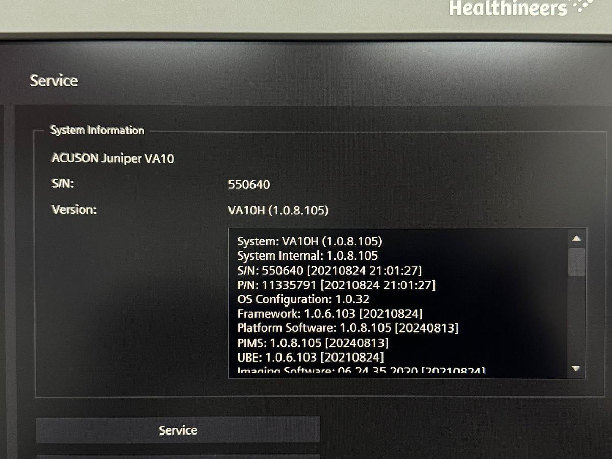 Used Siemens Healthineers Acuson Juniper Ultrasound YOM: 2018 Probe 10V4 YOM: 2018 16L4 YOM: 2019 18H5 YOM: 2018