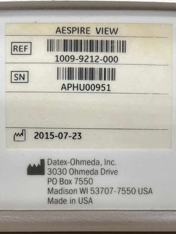 Used  GE Aespire View Anesthesia YOM: 2015 Include GE B450 Patient Monitor With E-miniC Gas Module And Leads YOM: 2015 