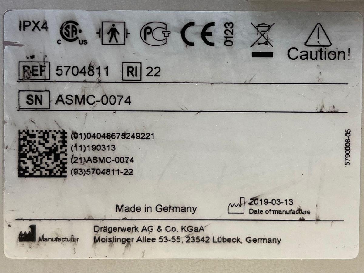 Used Dräger Oxylog 3000 Plus YOM: 2019 Brand New Battery