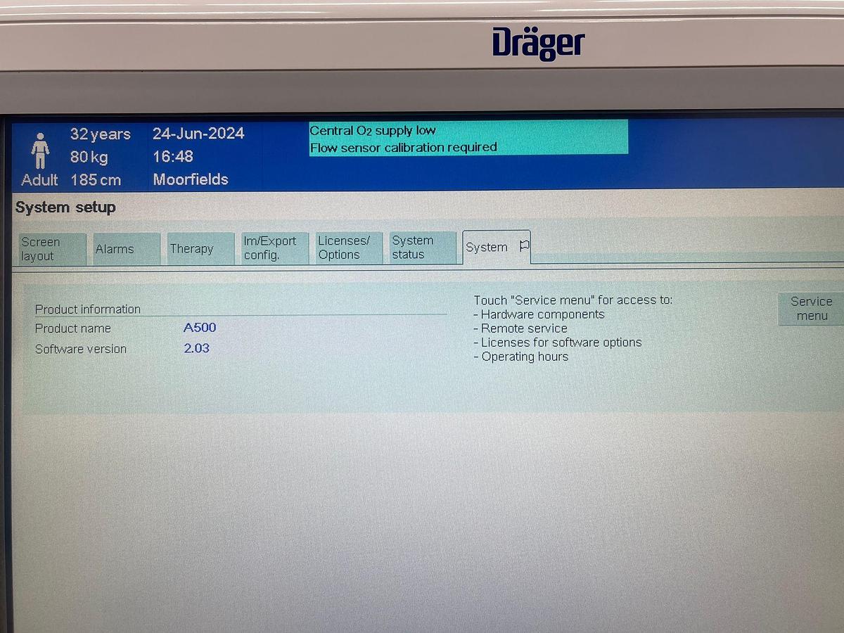 Used Dräger Perseus A500 Anesthesia Machine YOM:2015