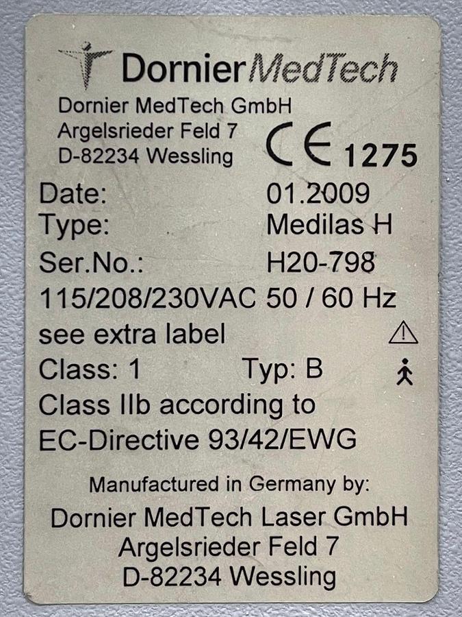 Used DORNIER Holmium Laser Medilas H 20 YOM: 2009 Include Foot switch Laser - Holmium