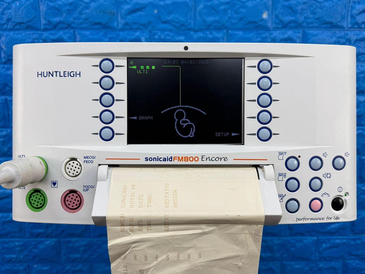 Used Huntleigh Sonicaid FM 800 Encore ECG SN: 751CX0401627-15 Include sonicaid IPX7 US Probe 