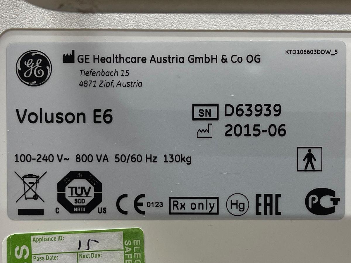Used GE Datex Ohmeda Voluson E6 Ultrasound YOM: 2015 Probes RAB6-D YOM: 2015 IC5-9-D YOM: 2015