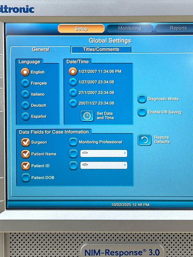 Used Medtronic NIM-Response 3.0 SN: 2NR3-2622 Includ Medtronic NIM-Response 3.0 REF: 8253200 Nim 3.0 Patient Simulator  REF: 8253600 Nim Muting Detector REF: 68L1204