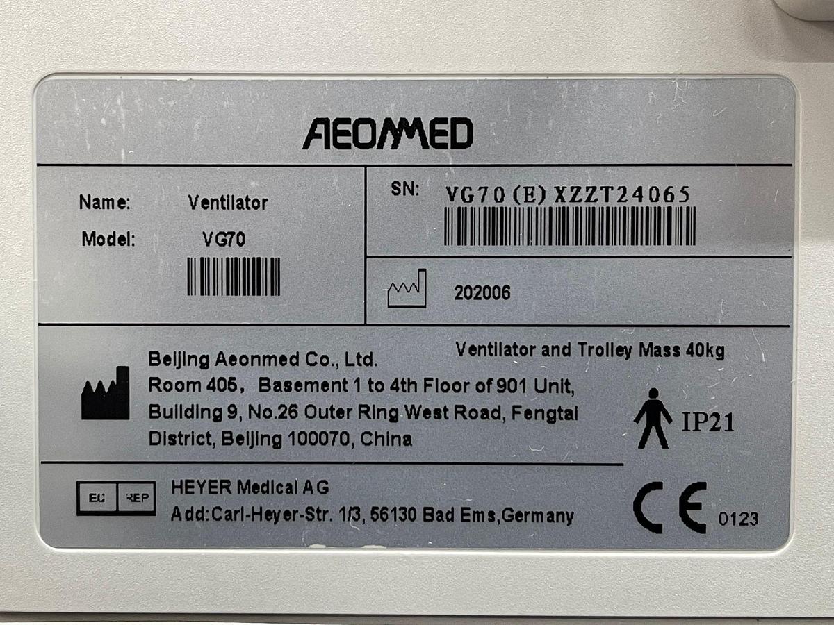 Used Aeonmed Ventilator VG 70 HR: 57 Minutes YOM: 2020   HR: 32 Minutes  YOM: 2020 