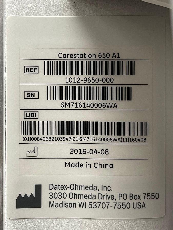 Used GE Datex-Ohmeda Carestation 650 YOM: 2016 