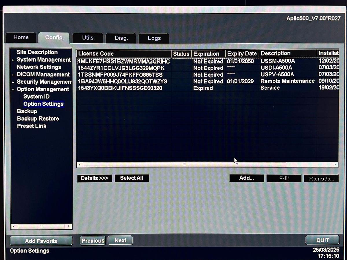 Used Toshiba Aplio 500 Ultrasound YOM: 2019 Probes  PLT-1005BT YOM: 2019 PLT-1204BT YOM: 2019 PLT-1202BT YOM: 2019