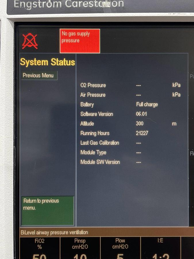 Used GE Engstrom Ventilator SW: 06.01 Hours: 21227 YOM: 2009