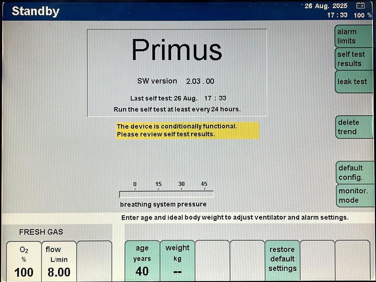 Used Dräger Primus Anaesthesia YOM: 2007