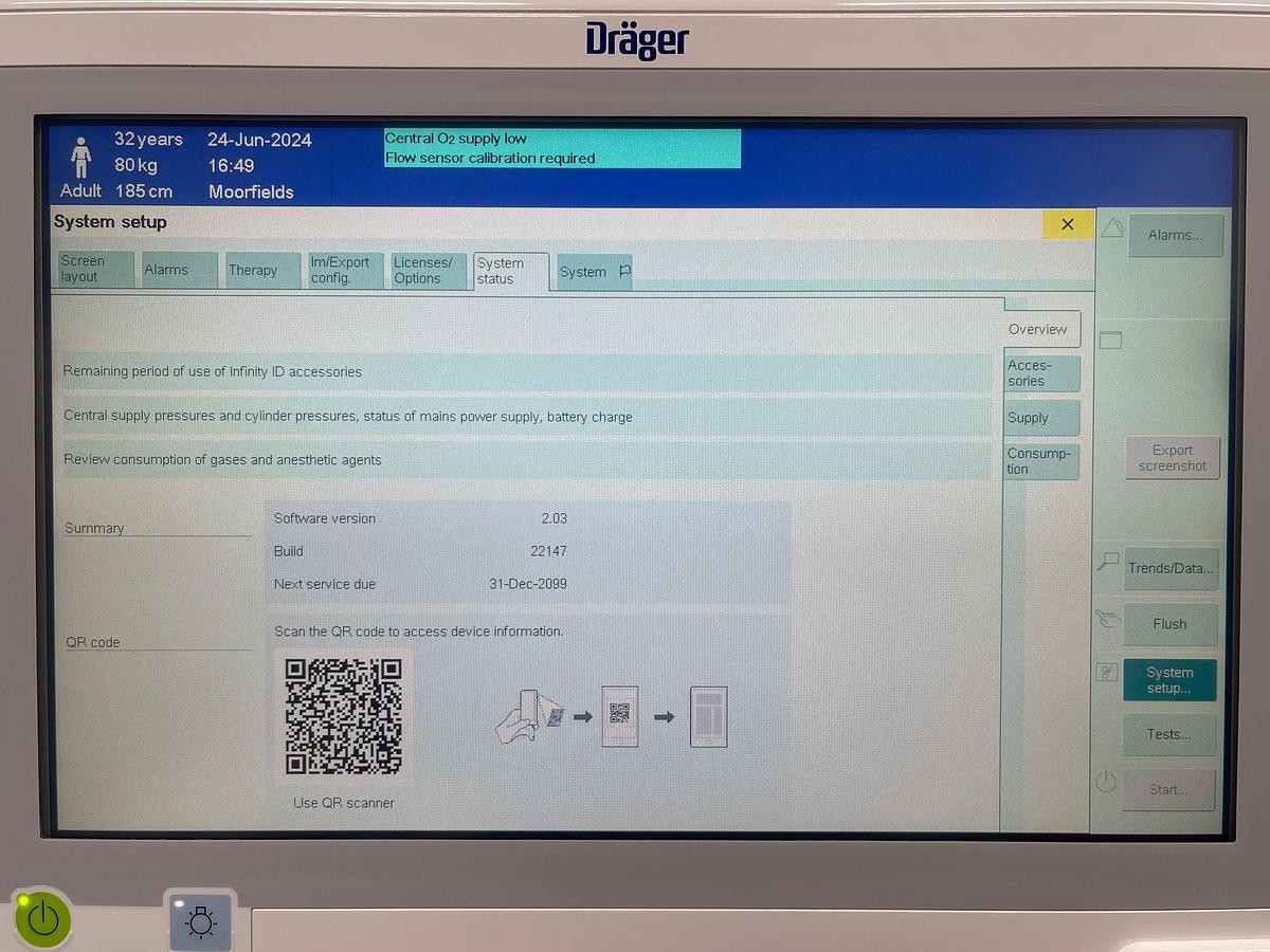 Used Dräger Perseus A500 Anesthesia Machine YOM:2015