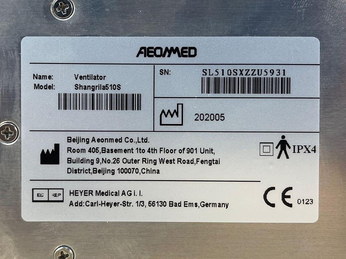 Used AEONMED Shangrila 510s Ventilator YOM