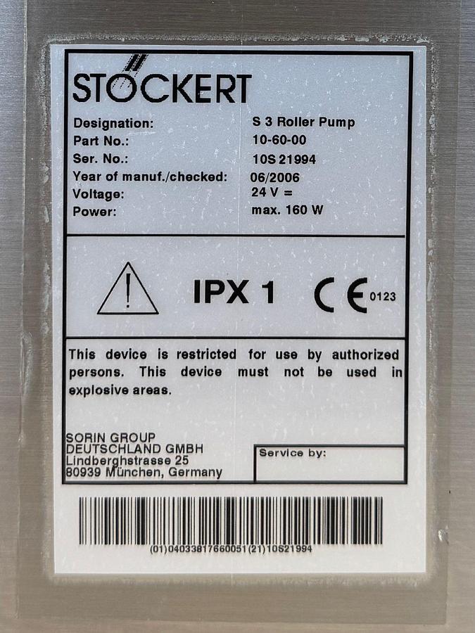 Used Stockert S3 Heart Roller Pump REF: 10-60-00 YOM: 2006