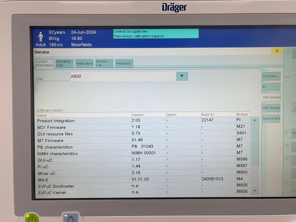 Used Dräger Perseus A500 Anesthesia Machine YOM:2015