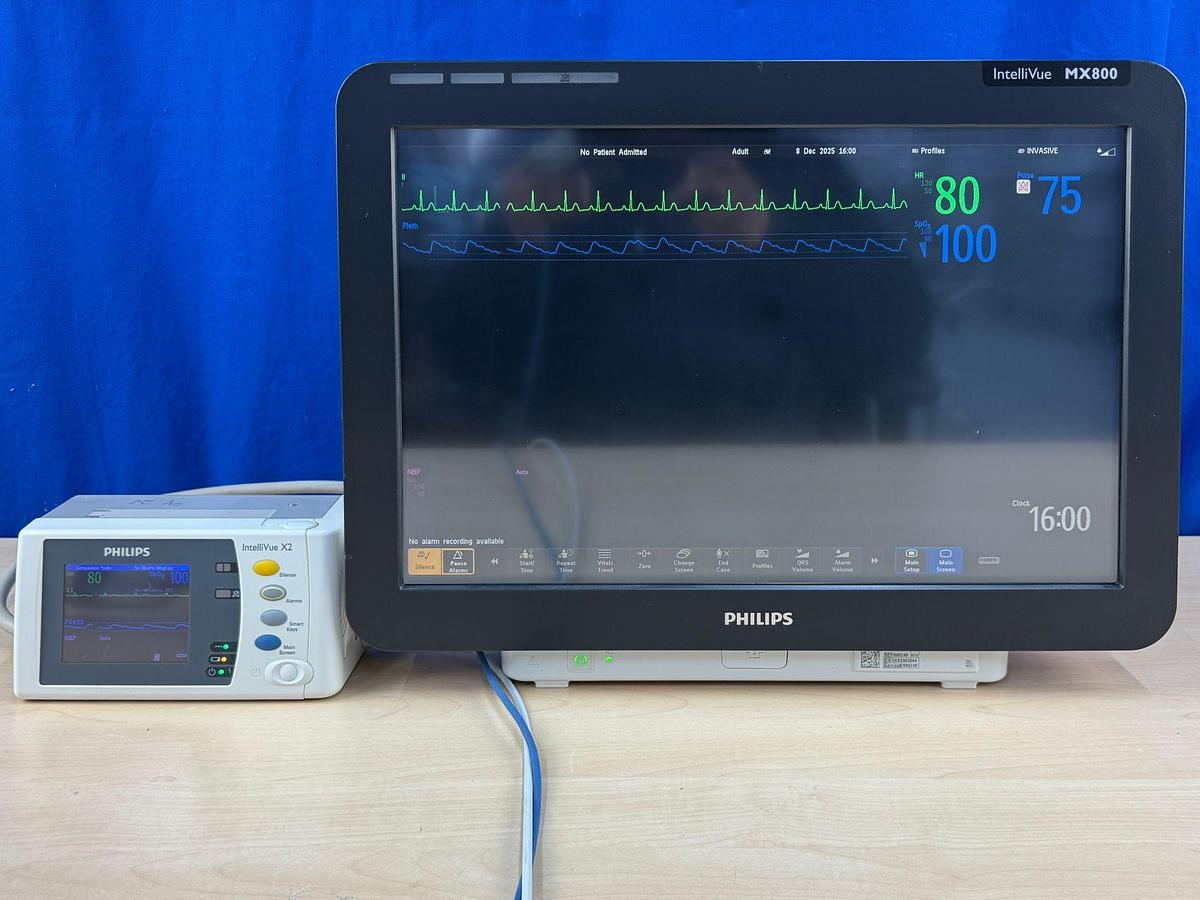 Used Philips IntelliVue MX800 Patient Monitor YOM: 2011  -2 Pieces  Without Leads  -4 Pieces  With Leads  Total = 6 Pieces