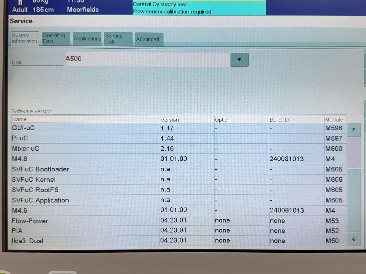 Used Dräger Perseus A500 Anesthesia YOM: 2015 