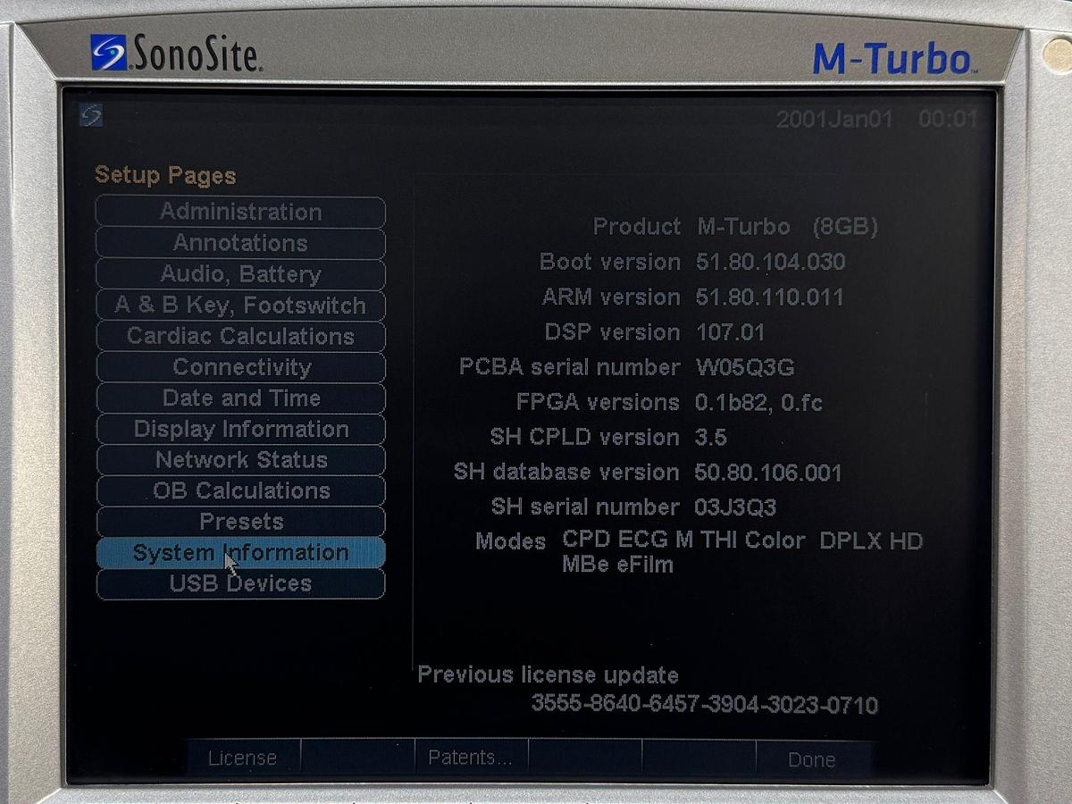 Used SonoSite Fujifilm M-Turbo Ultrasound REF: P08189-45 YOM: 2010 Probe HFL38x/13-6 MHz REF: PO7682-20 YOM: 2010