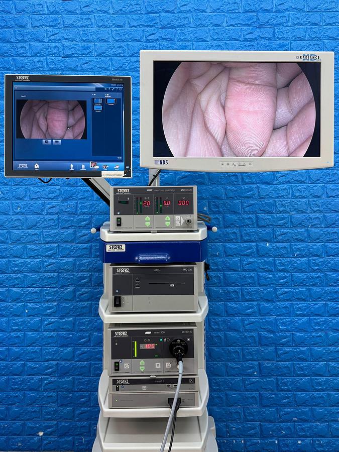 Used Karl Storz Spies Tower: -LCD Monitor 26 Inch  -Aida Monitor 19 Inch Touch Screen -Endoflator with Hose  -Keyboard -Camera Head H3-Z Spies S Full HD TH100  -Aida Control WD 200 -Xenon 300 Light source  -Spies S TC200/TC300 -Sony Printer