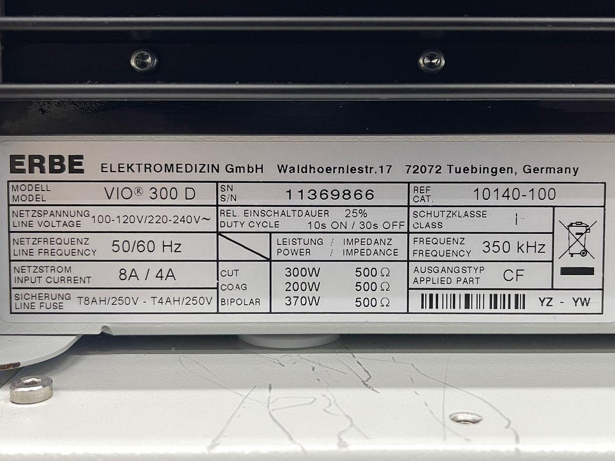 Used Erbe VIO 300D Includes Foot Switch, Erbe IES 2 Pump and ERBE user manual