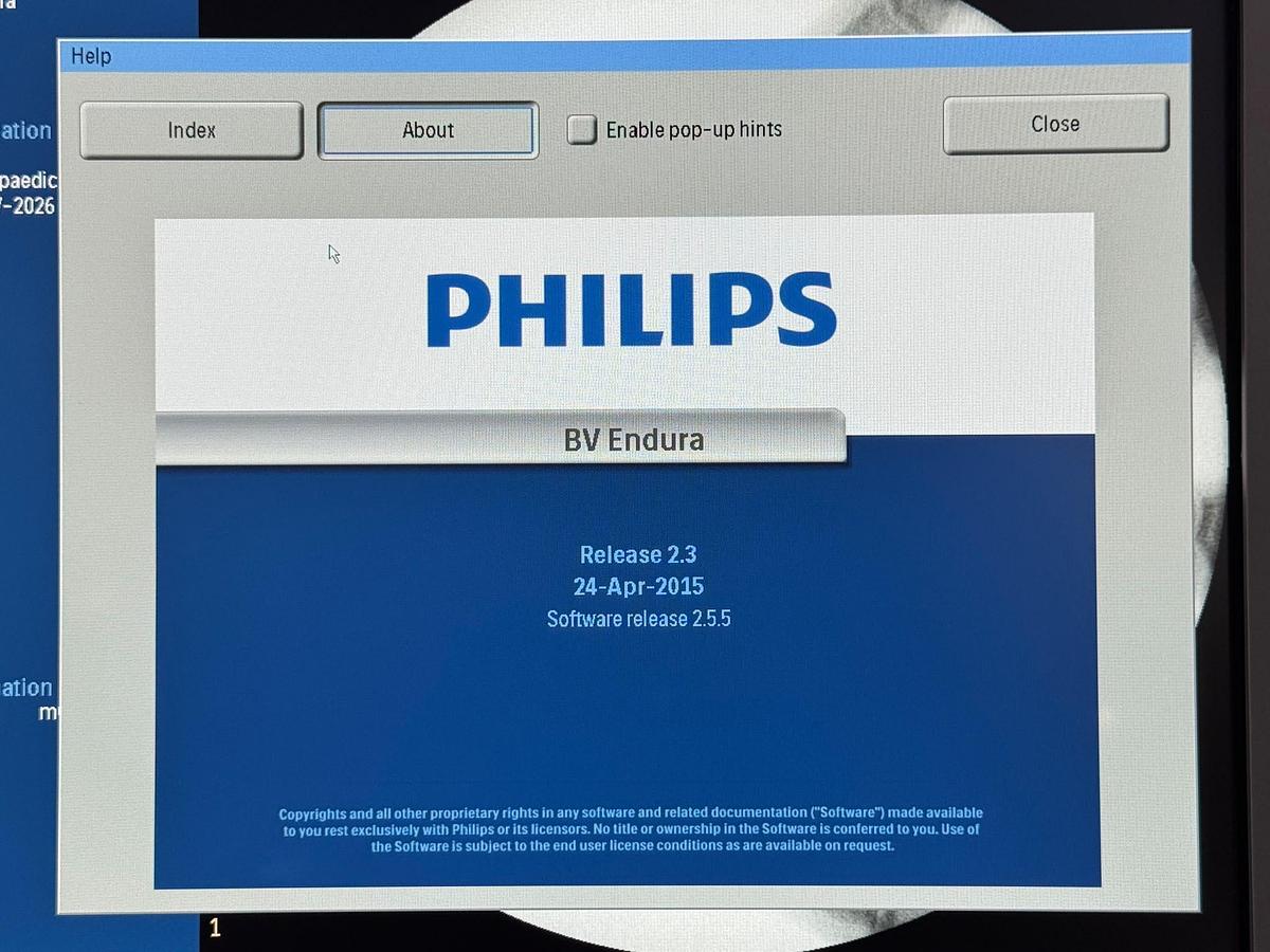 Used Philips BV Endura Software 2.5.5 YOM: 2016   Options: Abdominal Thorax  Lumbar Spine  Head / Spine Orthopaedics