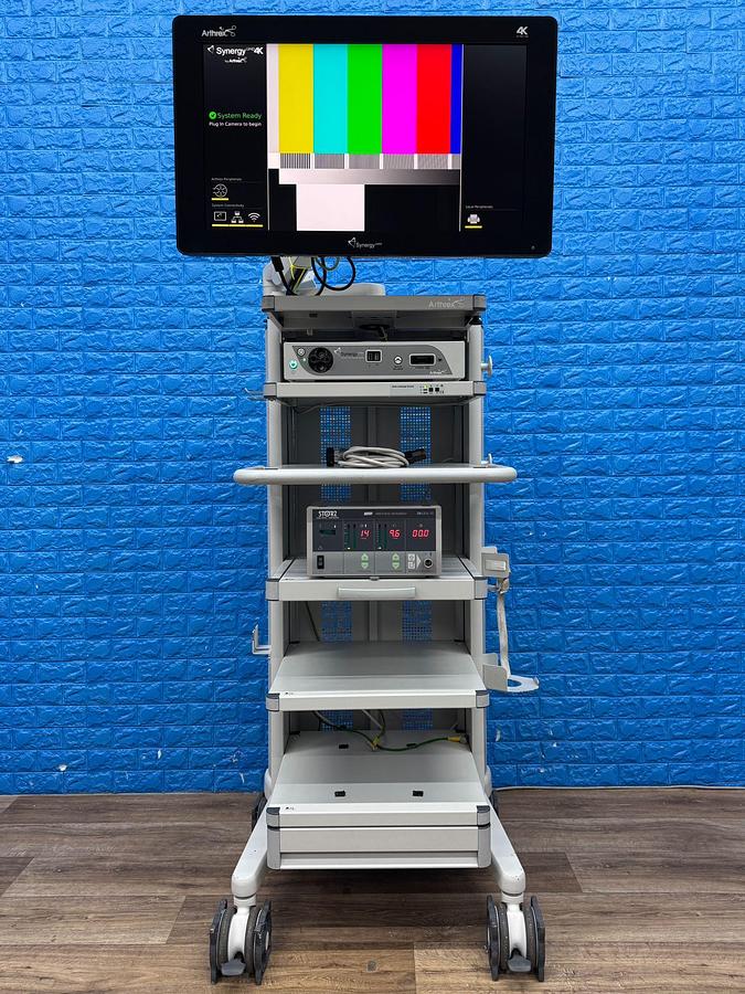 Used Arthrex 4K Laparoscopy Tower - LED 4K Monitor 32 inch YOM: 2018  - Synergy UHD4 4K Vision LED Image Processor  - Arthrex 4K Ultra Autoclave Camera Head    - Karl Storz Endoflator   - Arthrex Trolley
