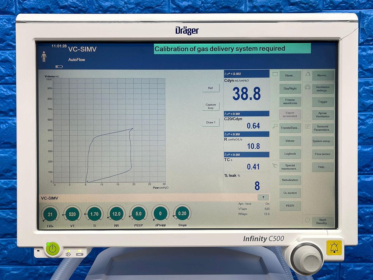 Used Dräger Evita V500 Ventilator SW: S02.51.01 Hours: 33367 YOM: 2013 SN: ASEE-0086