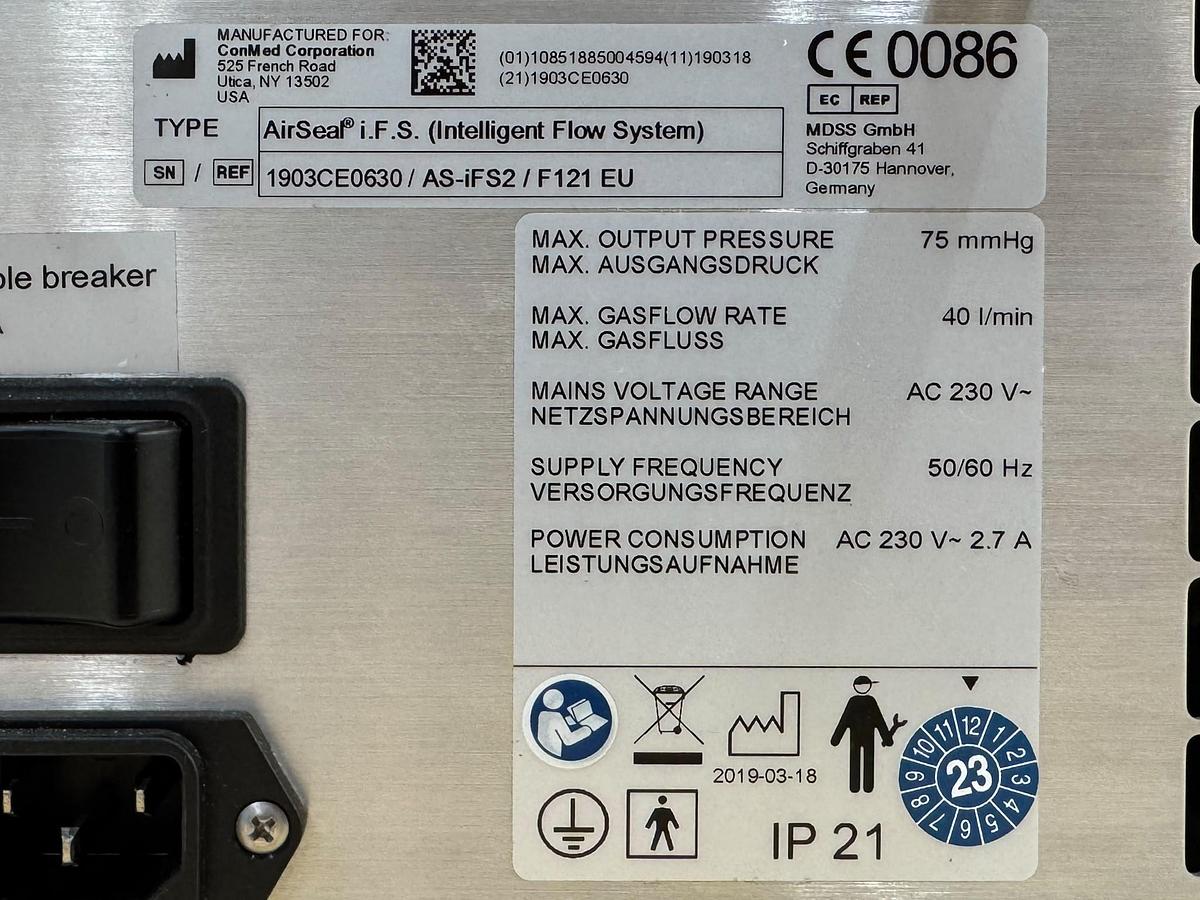 Used ConMed Airseal I.F.S Intelligent Flow System REF: AS-iFS2 / F121 EU YOM: 2019