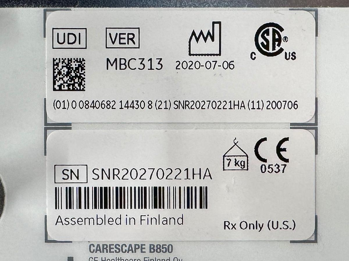 Used GE CareScape B850 Patient Monitor YOM: 2020