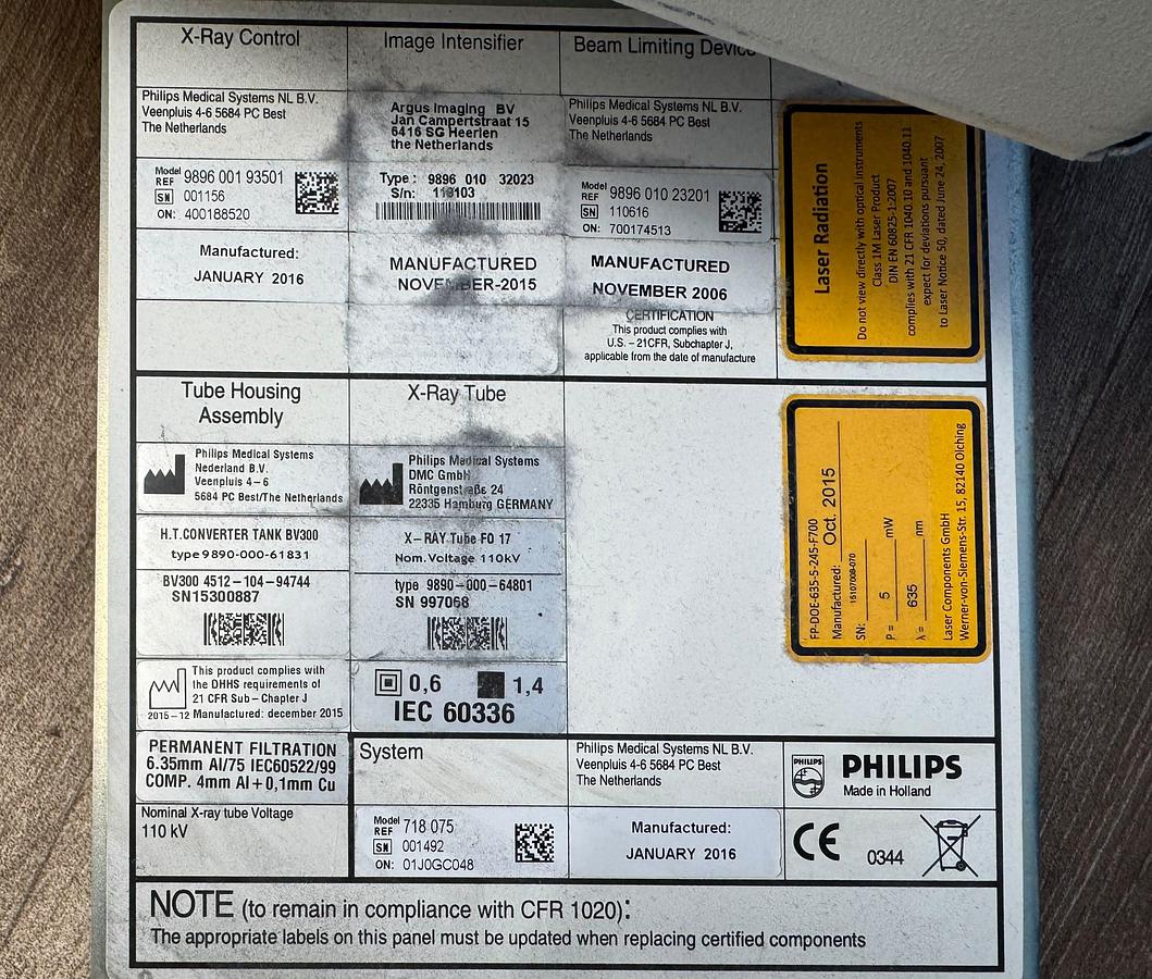 Used Philips BV Endura Software 2.5.5 YOM: 2016 SN: 001156 SN: 001492 Options: Vascular C02 Vascular Abdominal Vascular Cerebral Vascular Peripheral Abdominal Thorax Lumbar Spine Head / Spine Orthopaedics