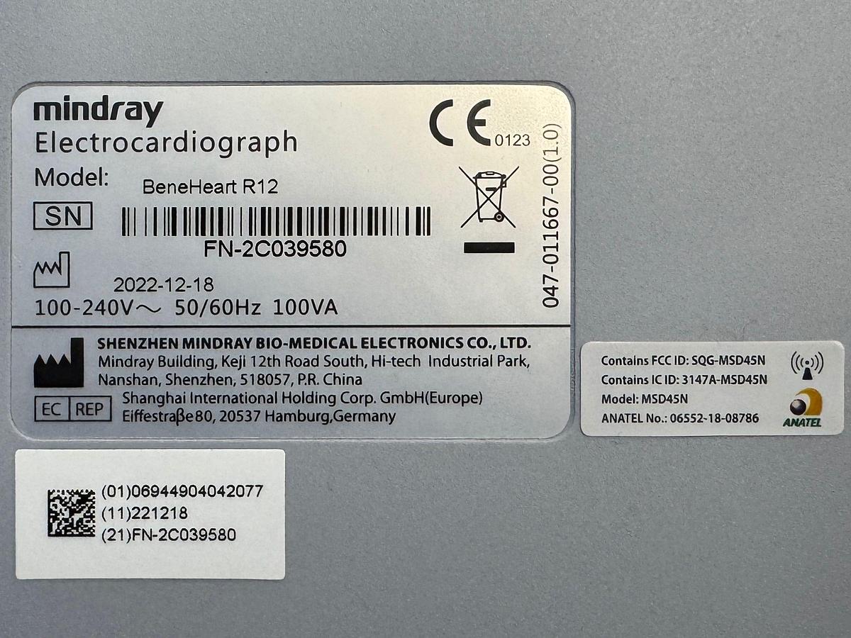 Used Mindray Electrocardiograph ECG Model: BeneHeart R12 YOM: 2022
