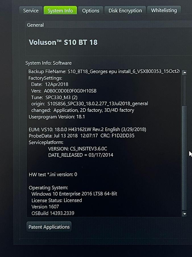 Used GE Voluson S10 Ultrasound YOM: 2018