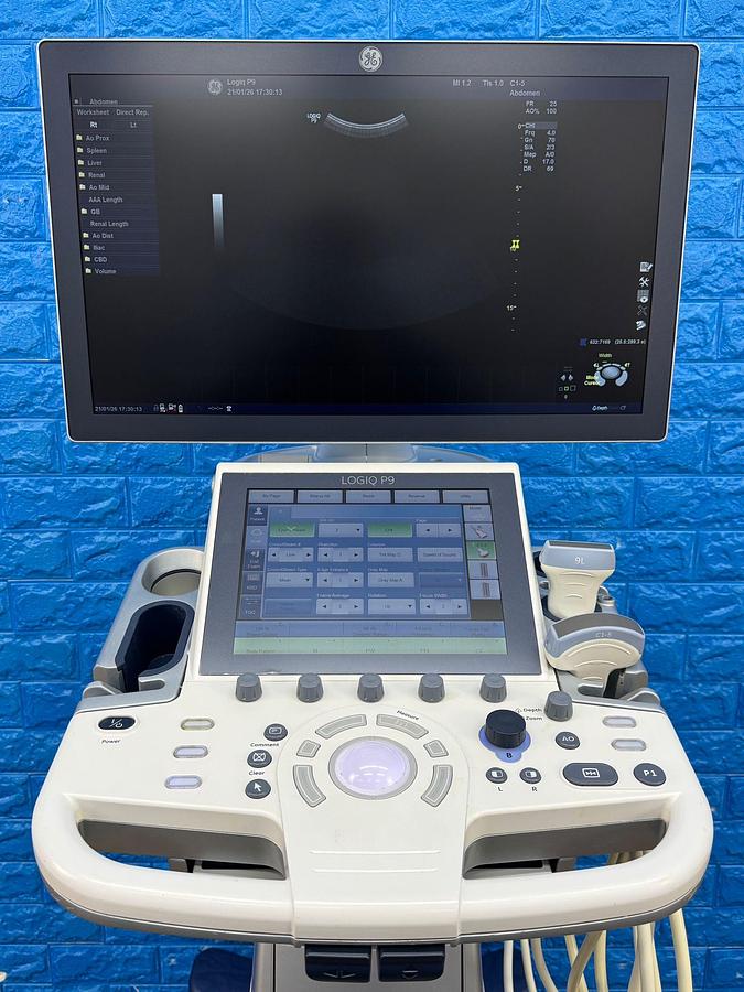 Used GE LOGIQ P9 YOM: 2016 R1 with Convex C1-5-RS YOM: 2022 and Linear Probe 9L-RS YOM: 2018