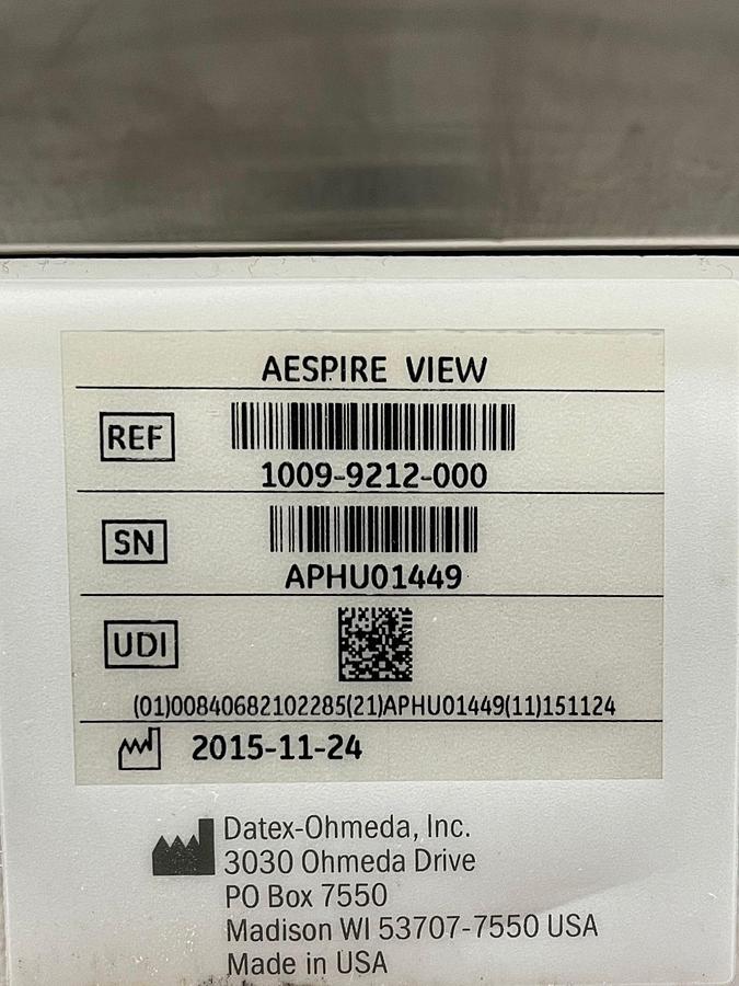 Used GE Datex Ohmeda Aespire View Anesthesia Machine YOM: 2015