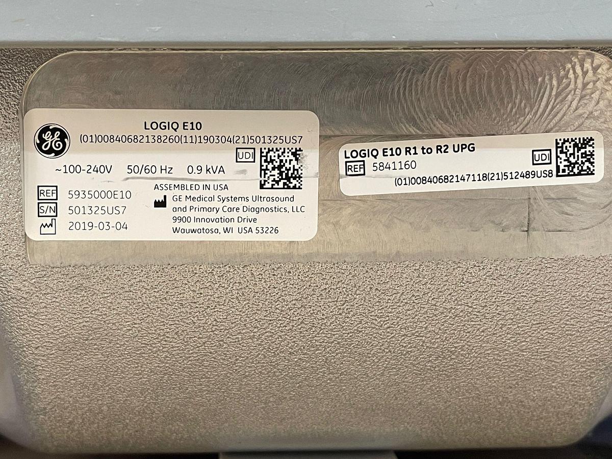 Used GE Logiq E10 Ultrasound YOM: 2019 Probes C1-6-D YOM: 2019 C2-9-D YOM: 2019 IC5-9-D YOM: 2024