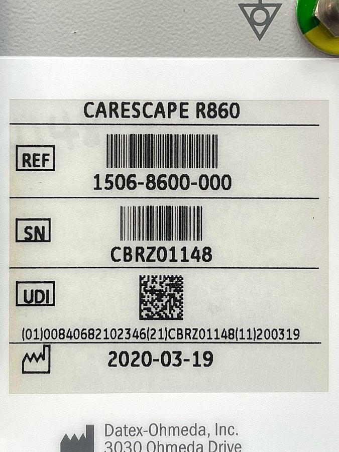 Used GE Carescape R-860 Ventilator YOM: 2020.