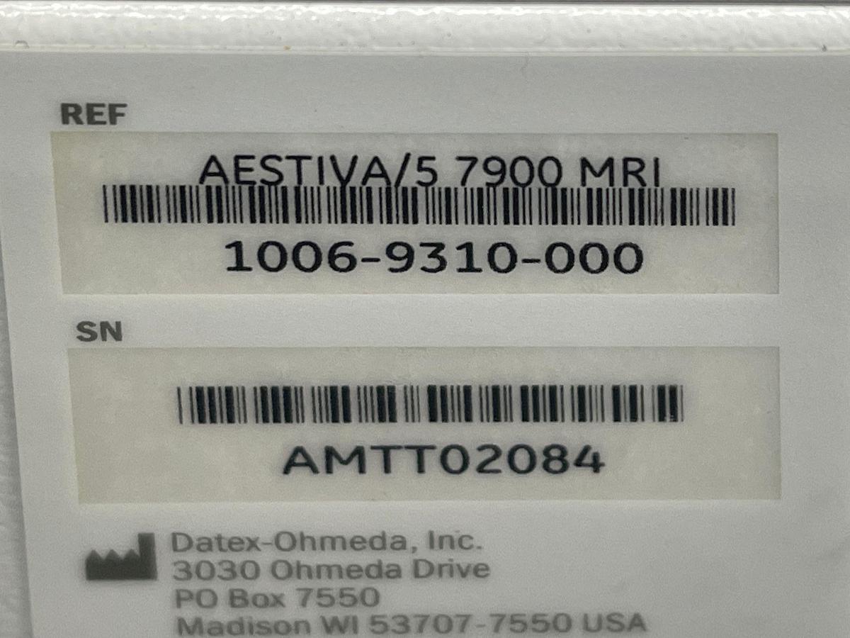 Used GE Datex Ohmeda Aestiva/5 MRI YOM: 2013 SN: AMTT02084