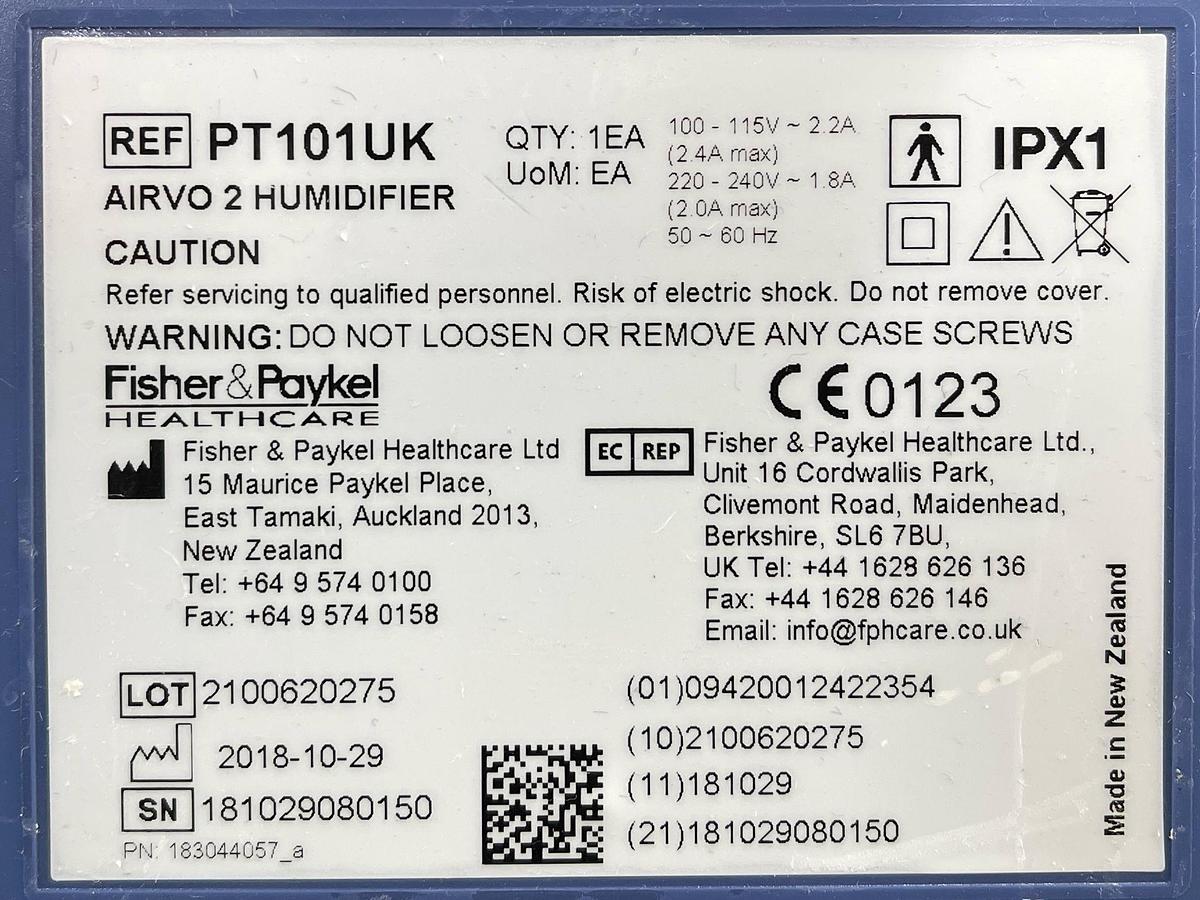 Used Fisher & Paykel Airvo 2, Nasal High Flow REF: PT101UK, YOM: 2013