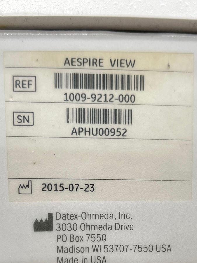 Used GE Aespire View Anesthesia YOM: 2015 Include GE B450 Patient Monitor With E-miniC Gas Madul And Leads YOM: 2015