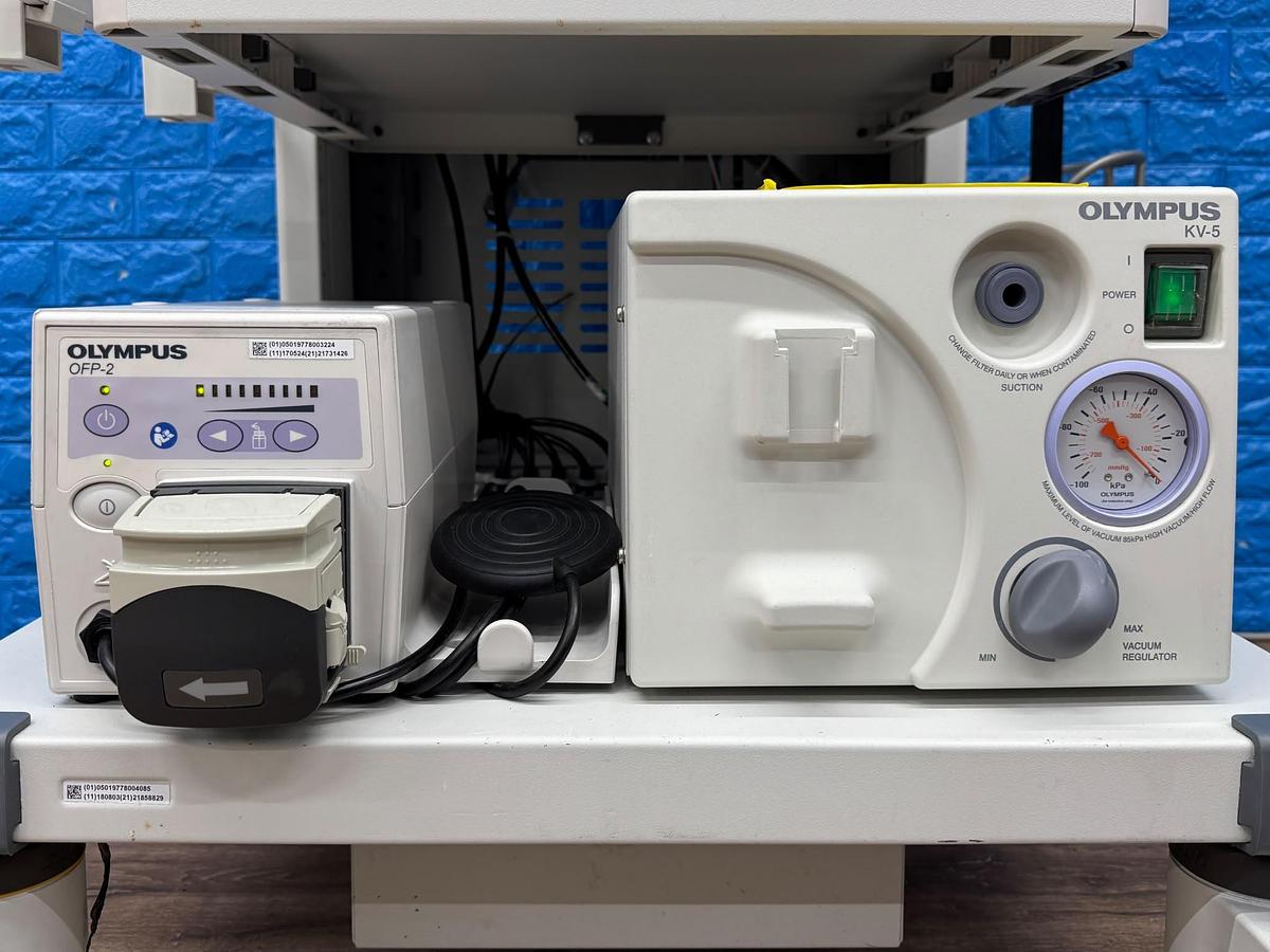 Used Olympus 290 System  Evis Lucera Elite CV-290 SN: 7830146 Evis Lucera Elite CLV-290SL SN: 7821260  Olympus Pigtail MAJ-1911 Olympus Keyboard MAJ-1924 Olympus OEV262H LED Monitor  YOM: 2018 SN: 7870845  Olympus OFP-2 With Foot Switch  YOM: 2017 SN: 21731426 Olympus KV-5 SN: 27 17252 Olympus ESG-100 YOM: 2010 SN: 25367W23-102 Olympus UCR With Hose SN: 7043769
