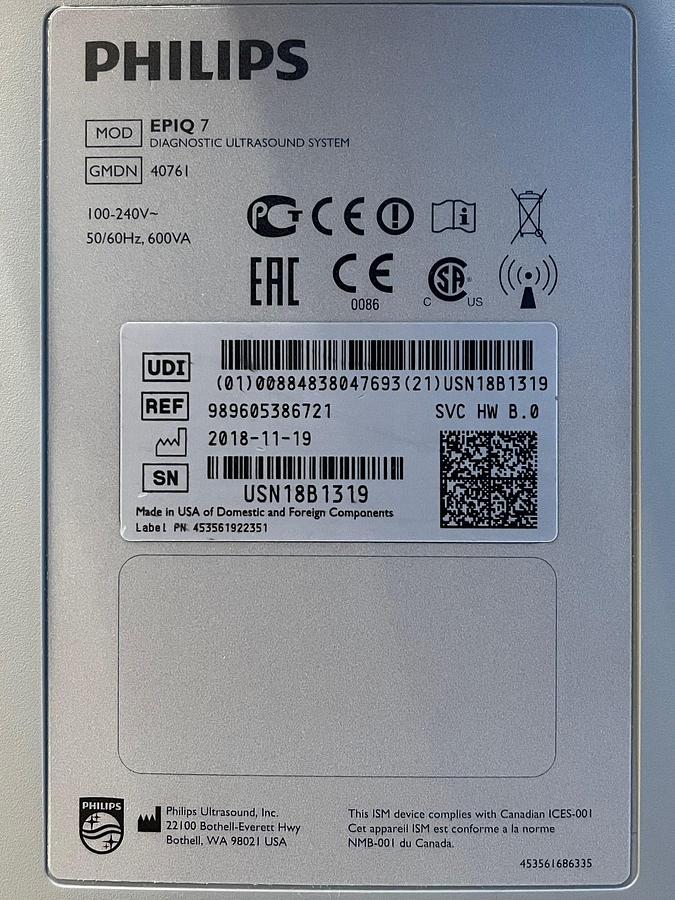 Used PHILIPS EPIQ 7C Ultrasound SW: HW B.0 YOM: 2018 Cardiac – Vascular Ultrasound