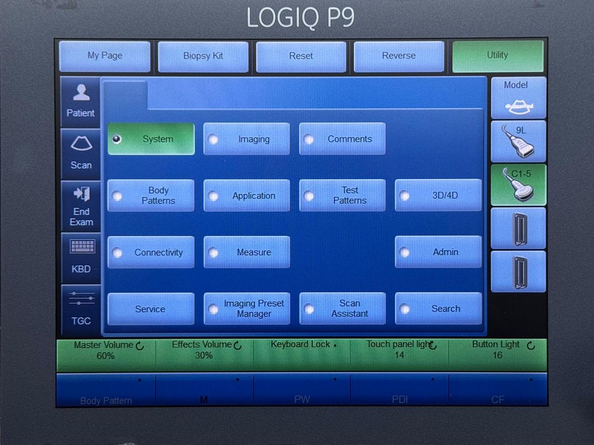 Used GE LOGIQ P9 YOM: 2016 R1 with Convex C1-5-RS YOM: 2022 and Linear Probe 9L-RS YOM: 2018