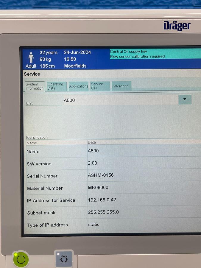 Used Dräger Perseus A500 Anesthesia Machine YOM:2015