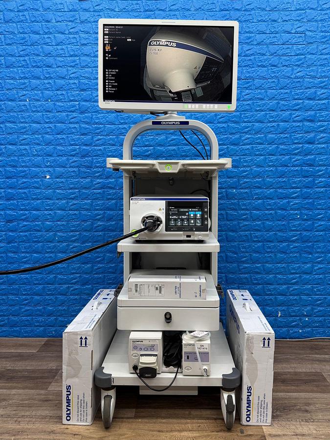 Used Olympus Evis X1 CV-1500 Endoscopy with Gastro GIF-HQ190 / Colono CF-HQ190L Includes: Olympus Evis X1 CV-1500 Processor Olympus MAJ-1921 Keyboard Olympus OFP-2 Flushing Pump Olympus UCR Gas Insufflator with hose Olympus MAJ-901 Water Bottle Olympus GIF-HQ190 Gastroscope with case and Air/Water/Suction valve Olympus CF-HQ190L Long Colonoscope with case and Air/Water/Suction valve