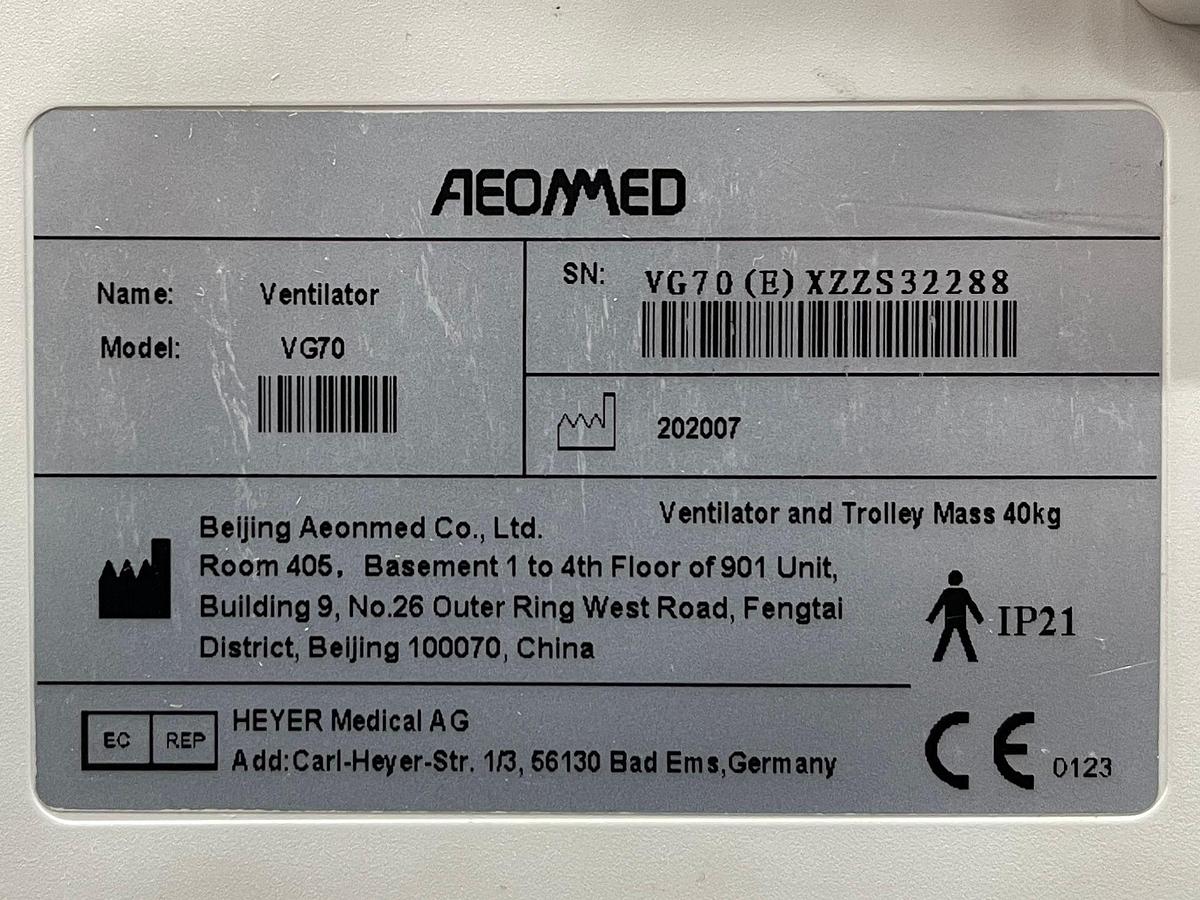 Used Aeonmed Ventilator VG 70 HR: 57 Minutes YOM: 2020   HR: 32 Minutes  YOM: 2020 