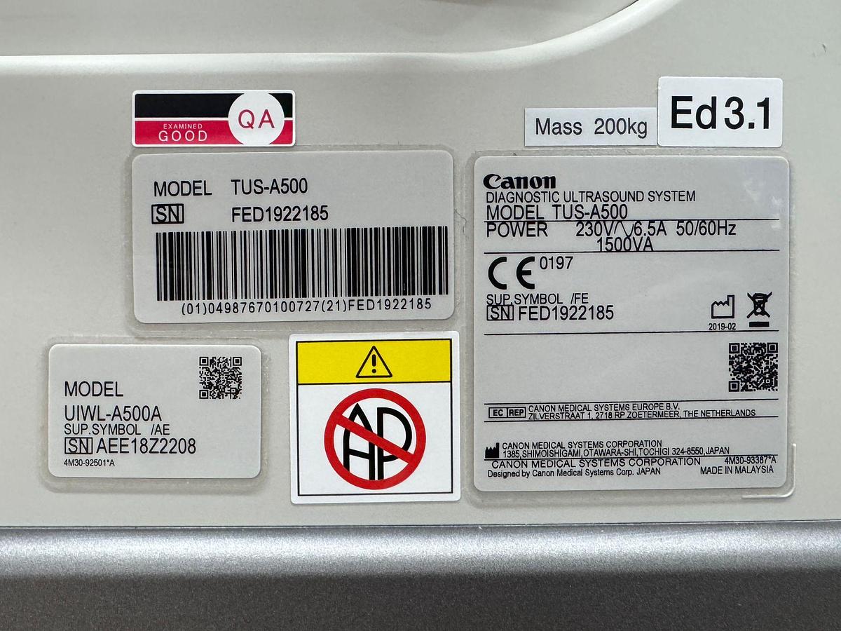 Used Toshiba Aplio 500 Ultrasound YOM: 2019 Probes  PLT-1005BT YOM: 2019 PLT-1204BT YOM: 2019 PLT-1202BT YOM: 2019