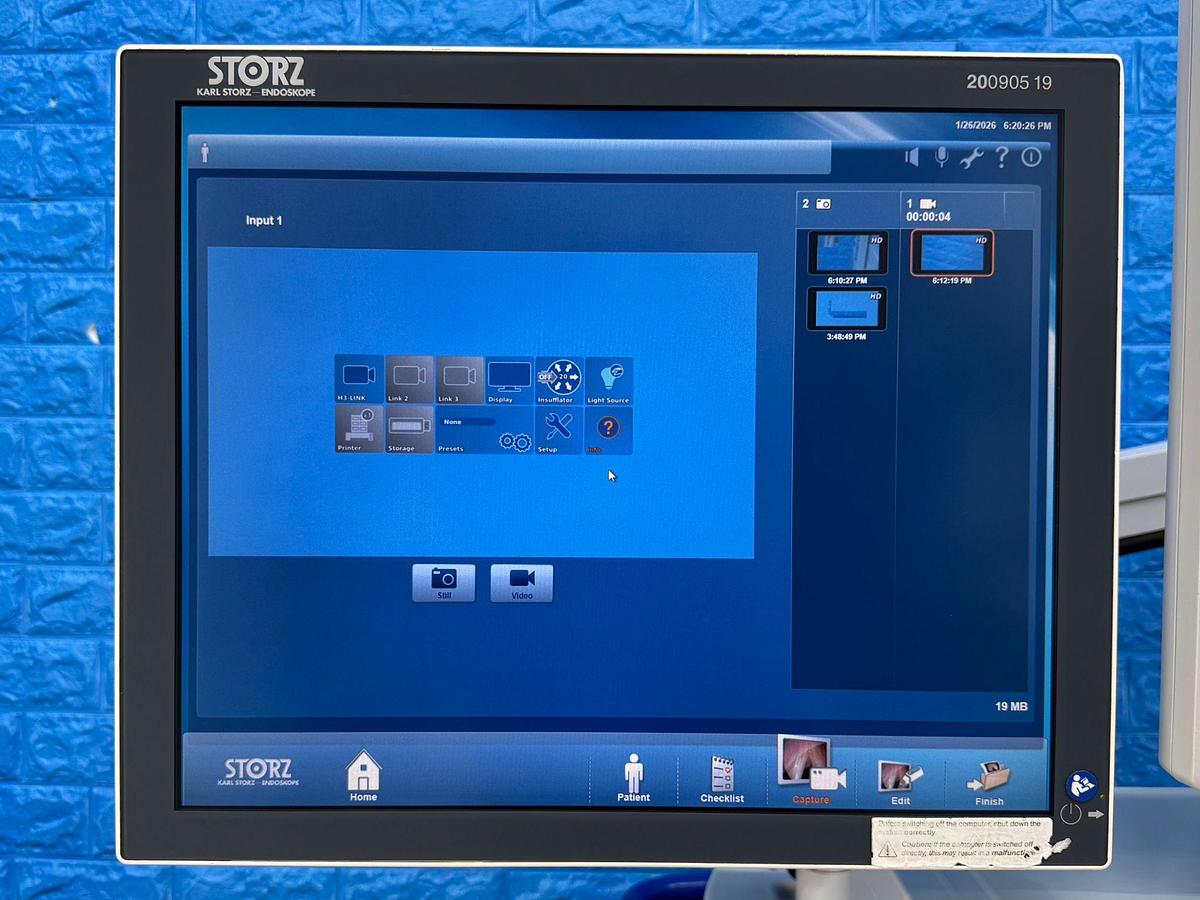 Used Karl Storz Spies Tower: -LCD Monitor 26 Inch  -Aida Monitor 19 Inch Touch Screen -Endoflator with Hose  -Keyboard -Camera Head H3-Z Spies S Full HD TH100  -Aida Control WD 200 -Xenon 300 Light source  -Spies S TC200/TC300 -Sony Printer